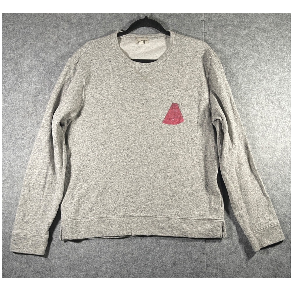 Club Monaco Womens Heather Gray Crewneck Sweatshirt Red Graphic Detail Size L
